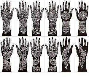Henna Tattoo Stencil Kit, 12 Sheets Temporary Tattoo Templates for Hand,Large Indian Temporary Tattoo Stickers