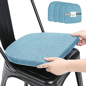 BUYUE Friendly Woven Fabric 14x14 Magnetic Cushions for Metal Chair Set of 4, Enhanced Anti-Slip Seat Pads for Dining Kitchen Caf Stackable Chairs (U-Shape, Light Blue, 4 Counts)