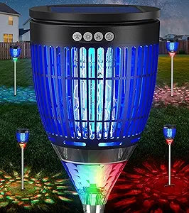 All in 1 Solar Bug Zapper Outdoor, Flame & Projection Mode, Auto/Manual Modes, 4200V Electric Mosquito Killer with High Powered, IPX5 Waterproof Rechargeable Fly Insect Trap for Patio Garden Yard RV