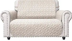 Ameritex Loveseat Cover Water-Resistant Quilted Furniture Protector with Back Nonslip Paws Slipcover for Dogs, Kids, Pets Loveseat Slipcover Stay in Place for Leather (Beige, 54'')