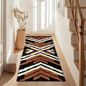 Tyrot Black Boho Long Bathroom Rugs Runner Non Slip Washable Western Aztec Bath Mats Rugs for Bathroom Hallway Plush Soft Absorbent Farmhouse Carpet for Shower, Kitchen, 24x60 inch, Brown