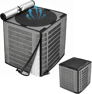 STARTWO 2 in 1 Full Mesh Air Conditioner Covers for Outside with Detachable Waterproof Fabric Top,All Season Outdoor AC Units Cover Against Leaves,Debris,Ice,Snow,24x24x30in