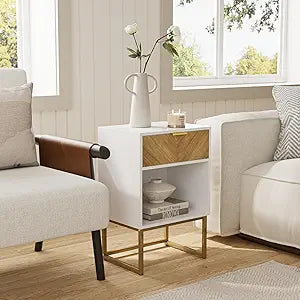 Masupu Night Stand,Bed Side Table Modern Nightstand Boho Wood with Storage Drawer Side End Table for Bedroom,Living Room,Office,White