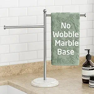 KES Anti Wobble Hand Towel Holder Stand with Weighted Marble Base, F Shape Swivel Countertop Hand Towel Stand for Bathroom, Vanity, Kitchen, Rustproof 18/8 Stainless Steel Brushed Finish, BTH242-2