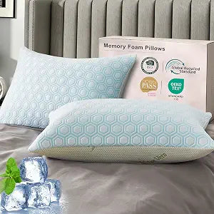 Memory Foam Pillows Queen Size Set of 2 Viscose from Bamboo Cooling Pillows for Hot Sleepers Adjustable Cool Pillow for Side Back Stomach Sleepers with Removable Washable Cover, 20"*28"