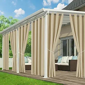 Outdoor Curtains for Patio Waterproof - 6 Panels Privacy Weatherproof Outside Curtains with Grommets for Pergola, Gazebo, Porch, Cabana, Balcony, 54 x 84 Inch, Cream