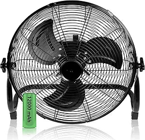 Simple Deluxe 12 Inch Battery Operated Floor Fan, Rechargeable Powered High Velocity Fan with Metal Blade, Portable Cordless Floor Fan for Outdoor, Camping, Travel