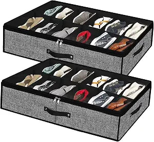 Under Bed Storage Organizer for Closet 2pc-24 Pairs Shoe Boxes