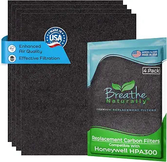 Breathe Naturally - Replacement Filters Compatible with Honeywell Air Purifier HPA300, HPA300 or HRF-R3 Series Activated Carbon Prefilter 12" x 17.2", 14" x 17.2" - Easy Replacement - (Pack of 4)