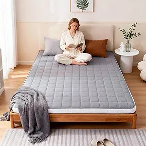 Welnow Japanese Futon Floor Mattress, Queen Size Thick Tatami Mat Portable & Foldable Roll Up Floor Bed Mattress with Storage Bag, Sleeping Pad for Adults, Dorm, Guest Bed, Camping and Travel, Grey