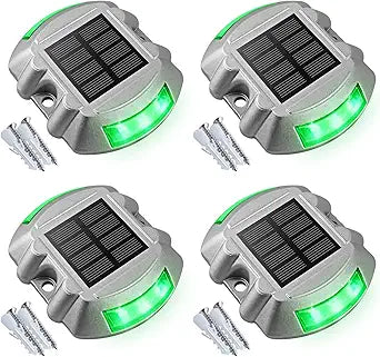 VOLISUN Christmas Solar Deck Lights Driveway Dock Lights, 4-Pack Led IP68 Waterproof Outdoor Warning Step Light for Driveway Sidewalk Garden Pathway Yard(Green, Auto On/Off