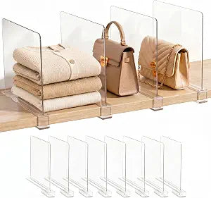 8 Pack Clear Shelf Dividers for Closet Organization Adjustable Closet Shelf Organizer for Clothes, Sweaters, Handbags & Purses, Shelf Separators for Wooden Shelves, Perfect for Living Room