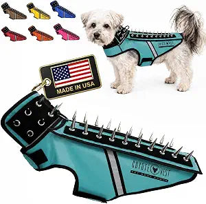 CoyoteVest HawkVest Dog Harness Bundle | Includes SpikeVest & HawkShield Release Pad | Stab-Resistant Protection from Coyotes, Aggressive Dogs & Birds of Prey | Made in USA (S, Turquoise)