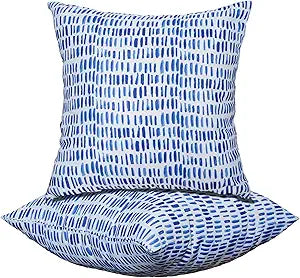 JMGBird Water-Resistant Outdoor Pillows Set of 2, 18x18 inch Durable White with Gradient Square Pattern Throw Pillows with Inserts for Patio Furniture