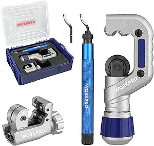 WORKPRO 3 Pieces Tubing Cutter Set - Pipe Cutter with 1/8-1-1/4 Cutting Capacity, Mini Copper Pipe Cutter with Deburring Tool, Copper, Aluminum, Brass, and Plastic Tubing Cutter