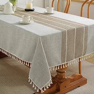 Alsoo Table Cloth Rectangle Table Rustic Waterproof Tablecloth Cotton Linen Wrinkle Free Spring Tablecloth for Party, Kitchen Dining, Holiday, Outdoor (Coffee Lines, 10-12 Seats, 55"x120")
