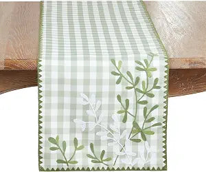 SARO LIFESTYLE Embroidered Gingham Table Runner Non-Reversible Decorative Table Runner for Dining Table, 16"x70"