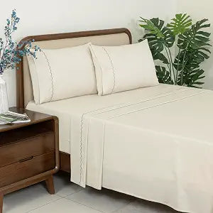 Dreamology Cotton Queen Sheet Set, 100% Cotton Sateen Embroidered Sheets