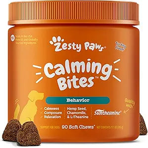 Zesty Paws Calming Chews for Dogs - for Everyday Stress, Relaxation, Composure, and Separation Turkey 90 Count