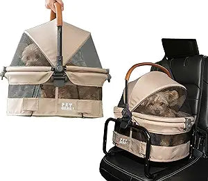 Pet Gear No-Zip View 360 Ultra Lite Pet Safety Carrier & Car Seat for Small Dogs & Cats Push Button Entry, 15", Sand