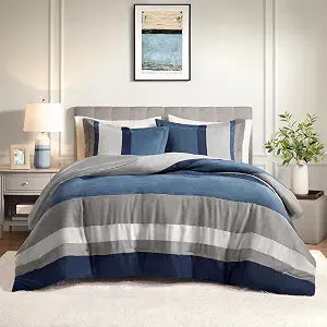 Comfort Spaces Boulder Stripe Comforter Set, Twin/Twin XL, 2 Piece, Blue