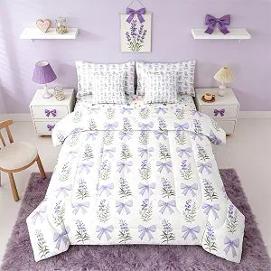 Erosebridal Bow Lavender 7 Piece Bedding Set Full Love Heart