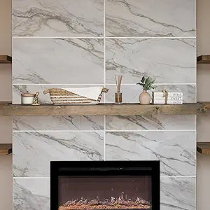 Urbandi Modern Fireplace Mantel, Contemporary, Floating Mantle, Shelf, Hand Crafted, (Aged Barrel, 48Lx3Hx8D)