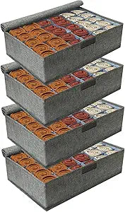 PINGMIC Gray Sock Organizer Divider 4 Pack with Lid - 30 Cell Foldable Closet Storage, Tie Organizer For Men Boxes for Socks, Ties, Belts