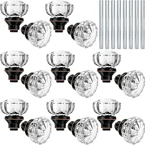 Amylove 8 Set Crystal Door Knobs Mortise Style Fluted Glass Door Knobs Antique with Spindle Antique Doorknobs for Interior Doors (Bronze)