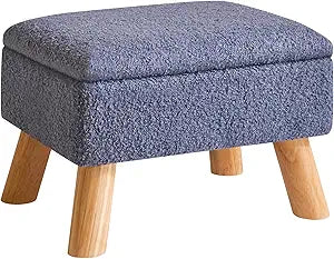 YMYNY Storage Ottoman, Footstool, Small Foot Stool with Sturdy Wood Legs Stool, Foot Rest with Padded Seat, for Living Room Bedroom Couch Enterway 15.75''D11.81" W11.02" H Blue UHBD042BU