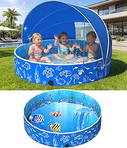 FizZeal Kiddie Pool with Canopy, 50in Foldable Toddler Pool,Pop Up Baby Pool with Shade,UPF 50+UV Portable Swimming Pool for Kids,Collapsible Baby Pool for Beach, Outdoor Toddler Pool for Backyard