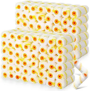 Leumoi 300 Pcs 4 Inch Mini Paint Roller Cover 1/2" Nap Small Microfiber Roller Covers Home Repair Tools House Household Supplies Kit(Yellow, White)
