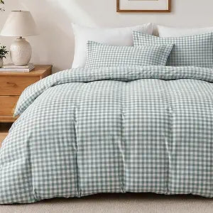 JOLLYVOGUE Gingham Duvet Cover Queen Size, Sage Green Plaid Duvet Cover Set