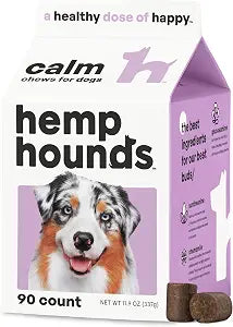 Hemp Hounds Melatonin Free Calming Chews for Dogs - Fireworks Stress - Dog Calming Treats for Anxiety Relief - 90 Count - Dog Separation Anxiety Treats - Beef Liver Flavor - Adaptogens - 11.9 oz