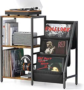 Tewinko Stereo Record Player Stand with Vinyl Storage for 200 Albums, Turntable Display Shelf, Black