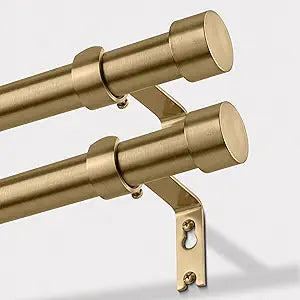 2 Pack Warm Gold Curtain Rod 48 to 84 Inch, Heavy Duty Brass Curtain Rods for Window, 1" Diameter Adjustable Window Treatment Rod with Aluminum Alloy Finials for Bedroom Living Room Kitchen Farmhouse