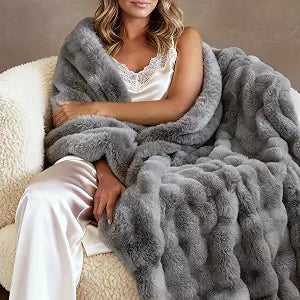 Plush Faux Rabbit Fur Bubble Throw Blanket, Ultra Soft Cozy Blanket for Couch or Bed, Luxury Living Room and Bedroom Decor Thick Warm Fluffy Fuzzy, Gift Ready Package (Smoky Gray, 60x70)