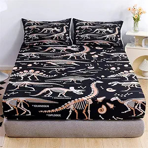 Dinosaur Fitted Sheet and Pillowcase Twin Size 2 Piece Kids Bed Sheet