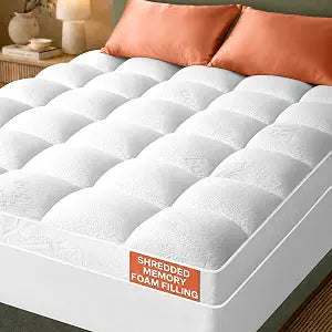 Ultra-Thick Shredded Memory Foam Queen Size Mattress Topper - Breathable & Balanced Pad for Back Pain Relief with Soft Viscose Made from Bamboo Cove, Whiter