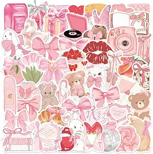 100PCS Pink Coquette Stickers Pack, Cute Aesthetic Bow Girly Stickers for Women Girls Waterproof Vinyl Decals for Laptop Water Bottles Computer Phone Guitar
