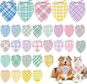 JarThenaAMCS 60Pcs Spring Dog Bandana Pastel Plaid Triangle Pet Scarf Adjustable Puppy Neckerchief Colorful Dog Bib for Summer Easter Medium Large Cat Costume Accessories