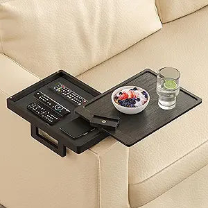 Wealone Black Couch Arm Tray for Wide Couch, Bamboo Sofa Arm Clip Table with Storage Box, Couch Armrest Tray with 360Rotating Phone Holder, Sofa Arm Table Clip for Eating, Drinks or Dining