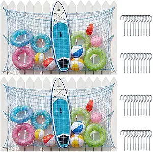 2 Pack Large Pool Toy Float Storage Net Poolside Hanging Elastic Mesh Organizer with 20 Hooks Heavy Duty Water Inflatable Toys Holder for Balls Rafts Chairs Accessories