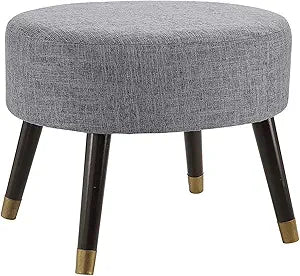 Convenience Concepts Designs4Comfort Mid Century Oval Ottoman Stool 22" - Contemporary Footrest Stool for Living Room, Light Charcoal Gray Fabric