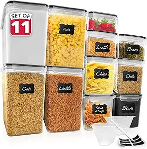 Reli. Airtight Food Storage Containers with Lids (11 Sets) | Kitchen Organizers and Storage Pantry Organizers | BPA Free Plastic Food Container XL Size Variety Pack w/ 2 Measuring Cups, 12 Labels, Pen