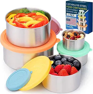Stainless Steel Food Storage Containers - Metal Set of 5, Snack Size