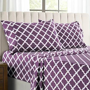 LUX D��cor Quatrefoil Queen Sheet Set - Ultra-Soft Microfiber Bed Sheets