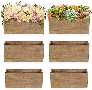 6 Pcs Rustic Wooden Boxes for Storage, Decorative, Display, Arts & Crafts, Rectangle Wooden Crate Wood Planter Box Party Food Risers Wedding Table Centerpiece Home Decor, Brown
