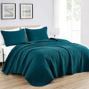 Chezmoi Collection Kingston 3-Piece Queen Bedspread Set, Teal, 100"x106"