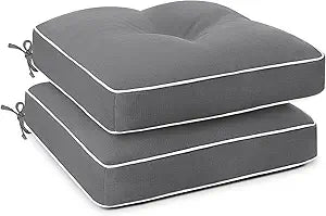 Favoyard Patio Chair Cushions 17 17 Inch Water Resistant & 3-Year Color Fastness Outdoor Chairs Cushion for Seat Dining Rocking Wicker Chair Cushion with Tie Straps Tufted Square Pads, Grey, 2 Pack